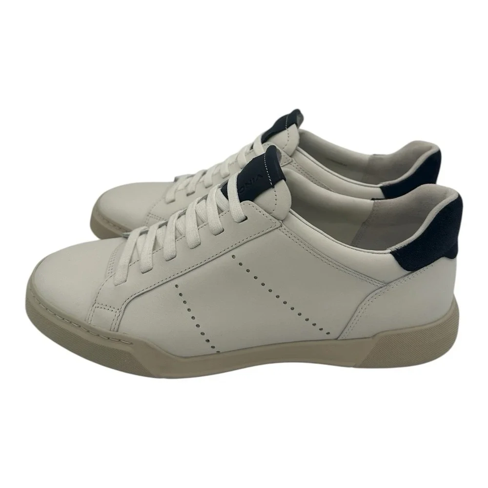Vince Mercer Sneakers Mens Sz 8 White Navy‎ Blue Leather Slip On Shoes Casual